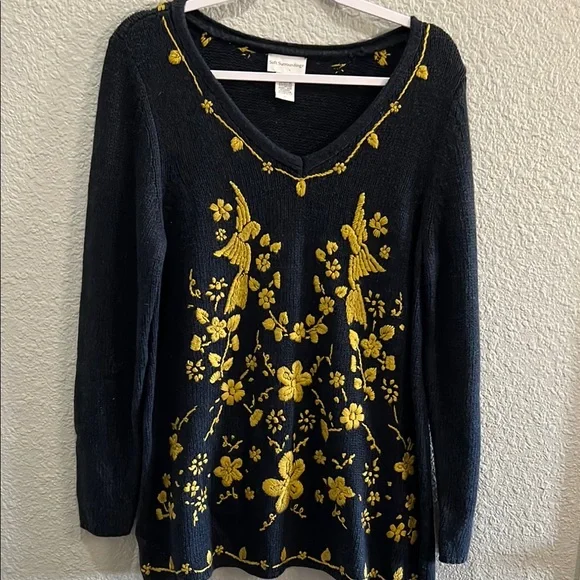 Soft Surroundings Navy and Gold Embroidered Sweater size XL - Picture 1 of 4